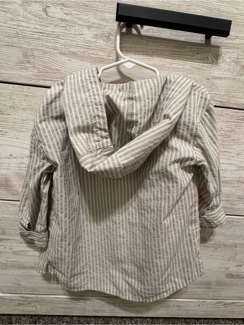 Carter's Beige and White Striped Hooded Shirt